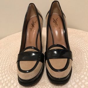 Yves Saint Laurent Loafer Platform Heels Nude & Black Size 10